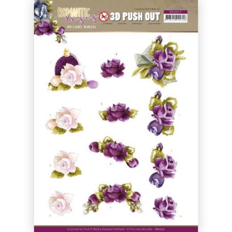 (SB10517)3D Push Out - Precious Marieke - Romantic Roses - Purple Rose