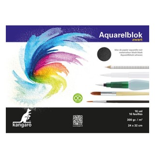 (K-5312)Watercolour block black 24X32 cm 16 sheets 300 grs black