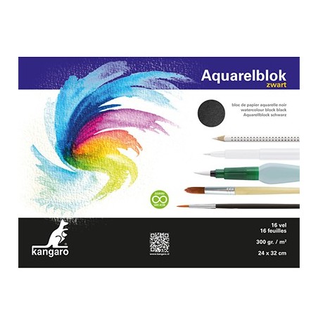 (K-5312)Watercolour block black 24X32 cm 16 sheets 300 grs black
