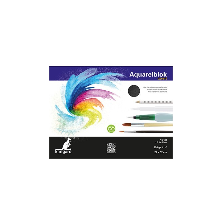 (K-5312)Watercolour block black 24X32 cm 16 sheets 300 grs black