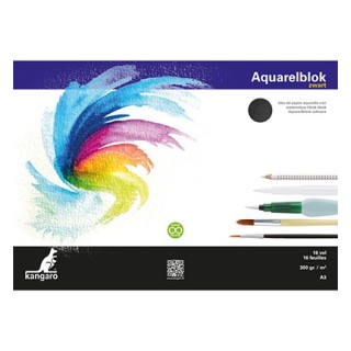 (K-5313)Kangaro Watercolour block black A3 16 sheets 300 grs black