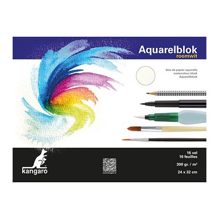 (K-5302)Kangaro Watercolour block off-white 24X32 cm 16 sheets 300 grs
