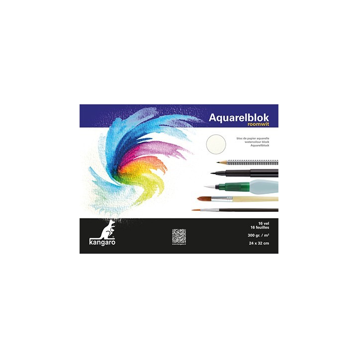 (K-5302)Kangaro Watercolour block off-white 24X32 cm 16 sheets 300 grs