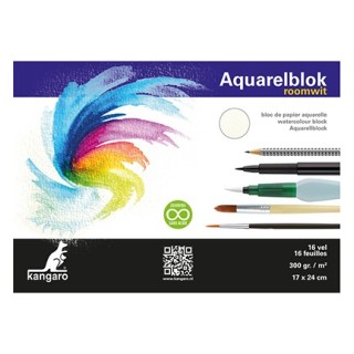 (K-5301)Kangaro Watercolour block off-white 17X24 cm 16 sheets 300 grs