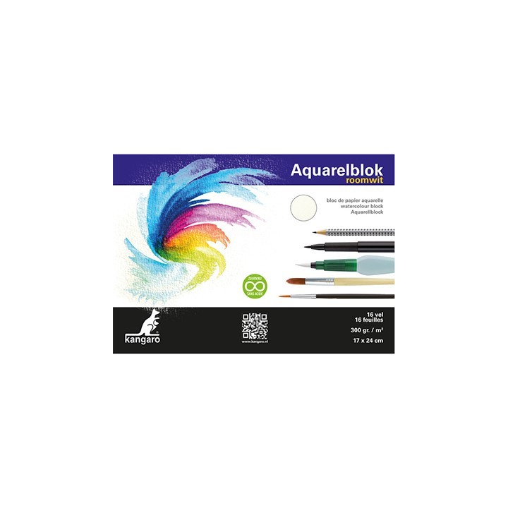 (K-5301)Kangaro Watercolour block off-white 17X24 cm 16 sheets 300 grs