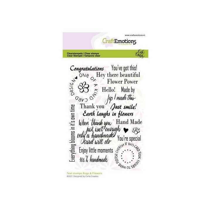 (1698)CraftEmotions clearstamps A6 - Bugs & flowers text (Eng) Carla Creaties