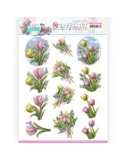 (SB10539)3D Push Out - Amy Design - Enjoy Spring - Bouquets of Tulips
