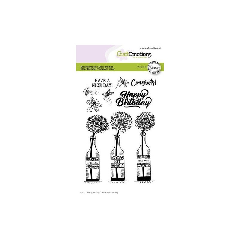 (2701)CraftEmotions clearstamps A6 - bottle`s - Special gift for you Connie Westenberg