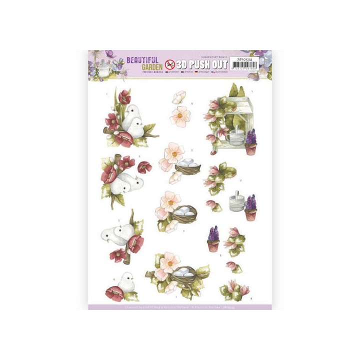 (SB10534)3D Push Out - Precious Marieke - Beautiful Garden - Pigeon