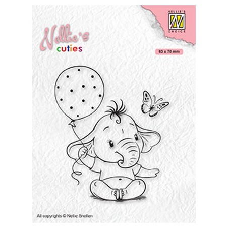 (NCCS007)Nellie`s Choice Clearstamp - Baby elephant with balloon