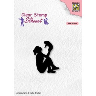 (SIL090)Nellie`s Choice Clearstamp - Teenagers serie, Teengirl with cat