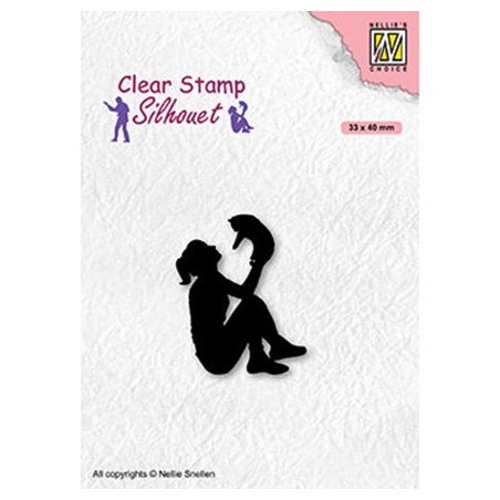 (SIL090)Nellie`s Choice Clearstamp - Teenagers serie, Teengirl with cat