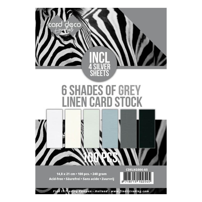 (CDELKG006-A5)6 Shades of Grey Linen Card Stock - A5