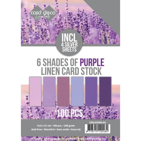 (CDELKG005-A5)6 Shades of Purple Linen Card Stock - A5