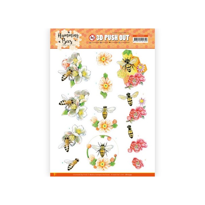 (SB10559)3D Push Out - Jeanine's Art - Humming Bees - Bee Queen
