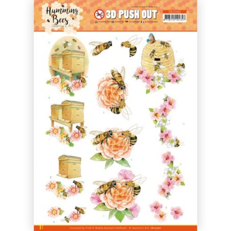 (SB10560)3D Push Out - Jeanine's Art - Humming Bees - Beehive