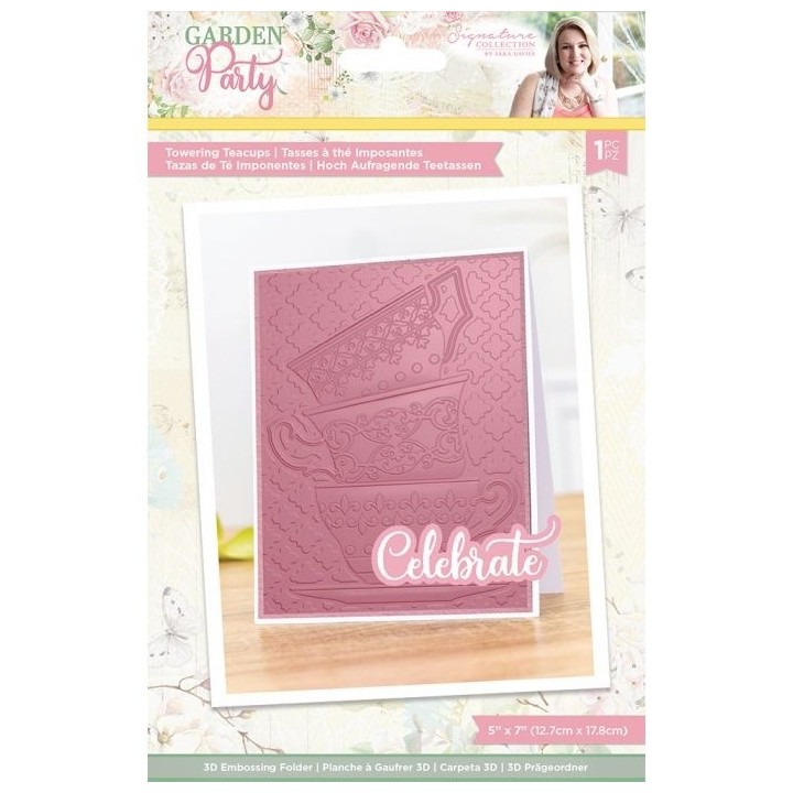 (S-GP-EF5-3D-TT)Crafter's Companion Garden Party 3D Embossing Folder Towering Teacups