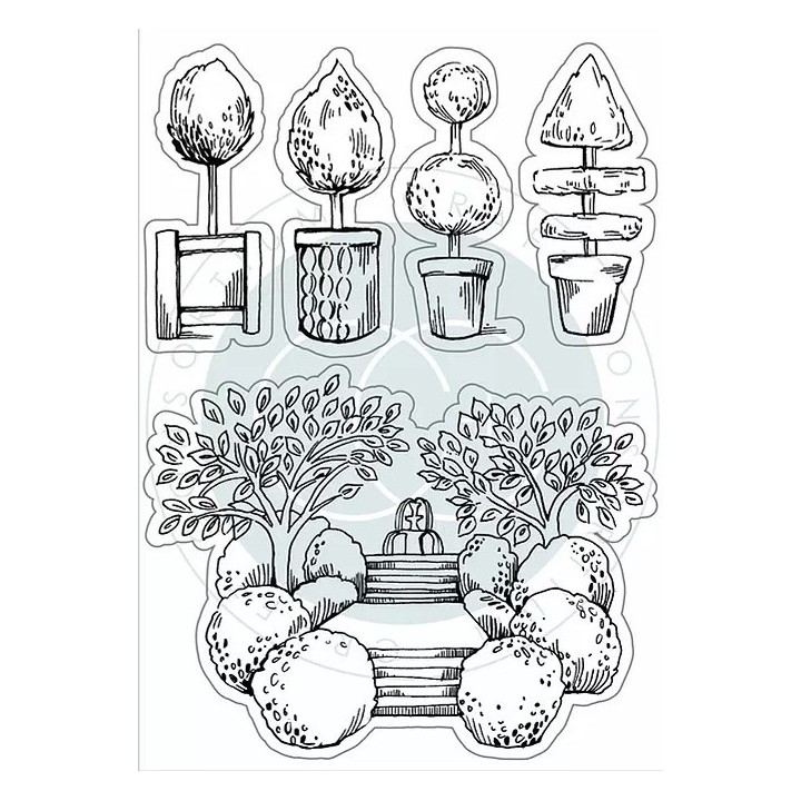 (CCSTMP061)Craft Consortium Secret Garden Topiary Clear Stamps