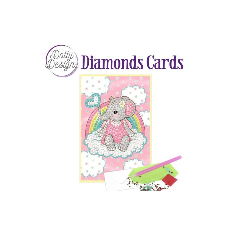 (DDDC1010)Dotty Designs Diamonds Cards - Pink Baby Elephant