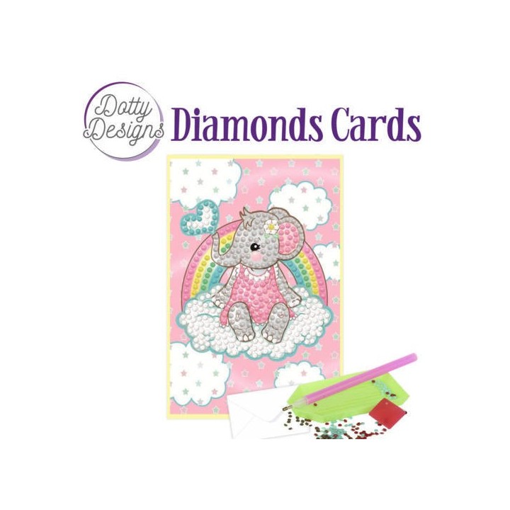 (DDDC1010)Dotty Designs Diamonds Cards - Pink Baby Elephant