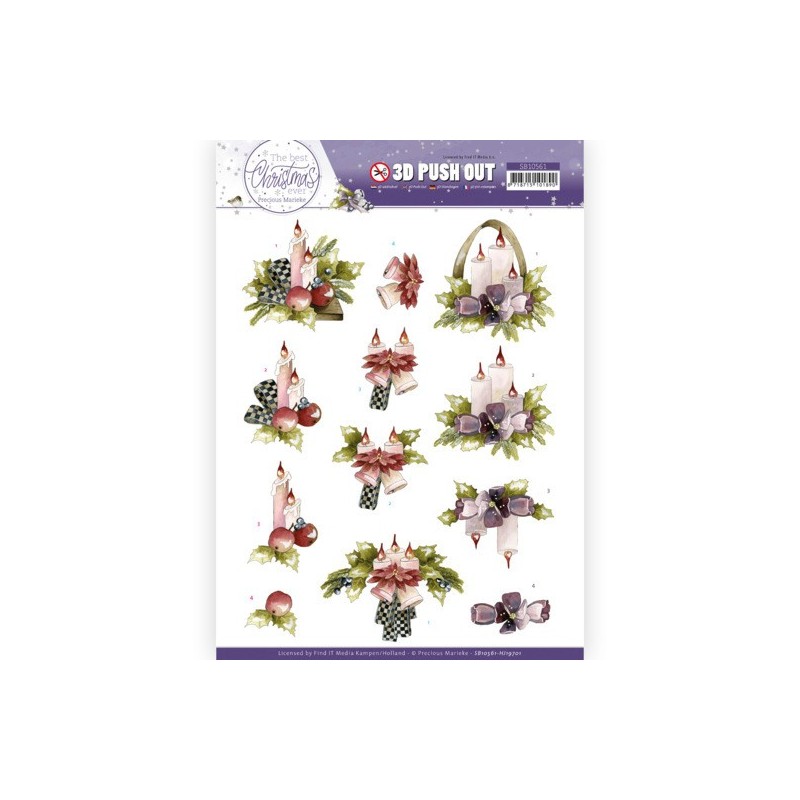 (SB10561)3D Push Out - Precious Marieke - The Best Christmas Ever - Purple Flowers and Candles