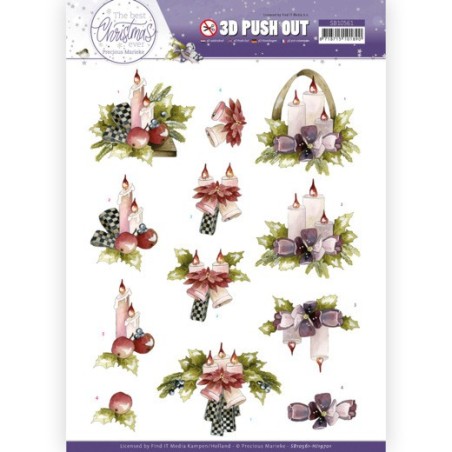 (SB10561)3D Push Out - Precious Marieke - The Best Christmas Ever - Purple Flowers and Candles