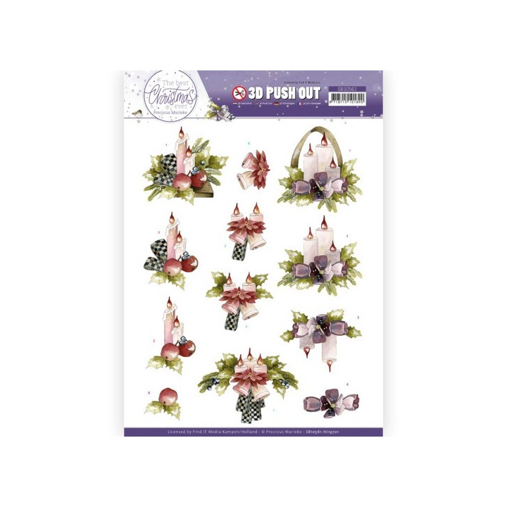 (SB10561)3D Push Out - Precious Marieke - The Best Christmas Ever - Purple Flowers and Candles