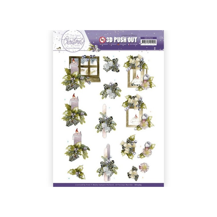 (SB10564)3D Push Out - Precious Marieke - The Best Christmas Ever - Blue Bow and Candles