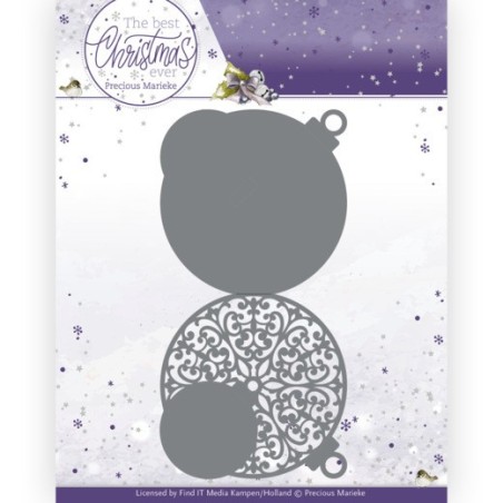 (PM10208)Dies - Precious Marieke - The Best Christmas Ever - Christmas Bauble Shape Card