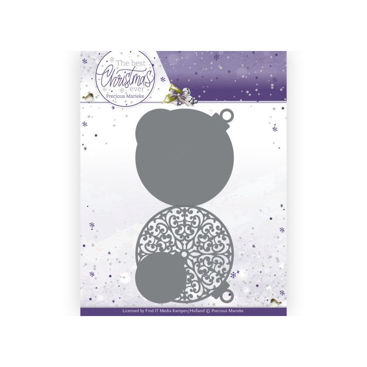 (PM10208)Dies - Precious Marieke - The Best Christmas Ever - Christmas Bauble Shape Card