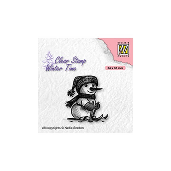 (WT010)Nellie's Choice Clear Stamp Winter Time Skiing snowman