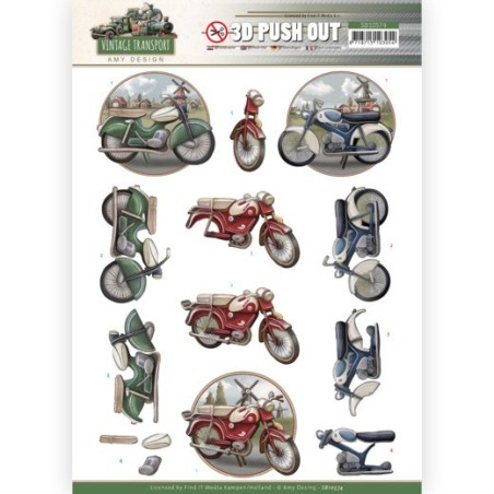(SB10574)3D Push Out - Amy Design - Vintage Transport - Moped