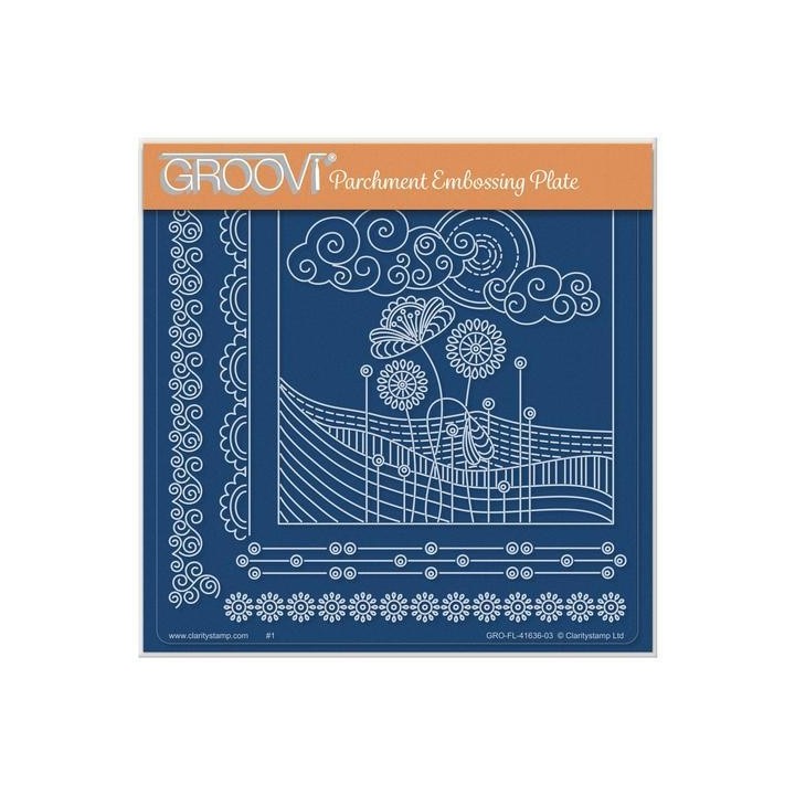 (GRO-FL-41636-03)Groovi Plate A5 TINA'S FIELDS & FLOWERS DOODLE LANDSCAPE