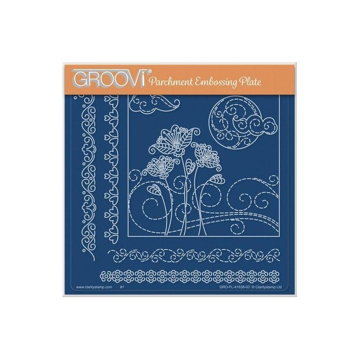 (GRO-FL-41638-03)Groovi Plate A5 TINA'S FLOWERS IN A BREEZE DOODLE LANDSCAPE