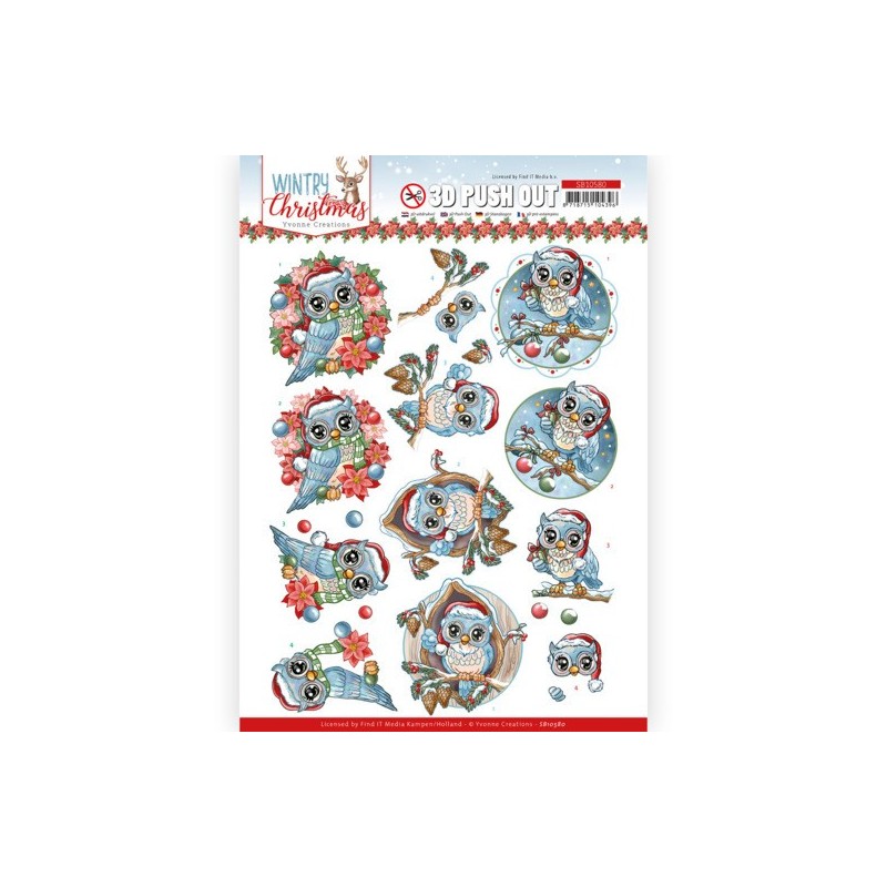 (SB10580)3D Push Out - Yvonne Creations - Wintry Christmas - Christmas Owls