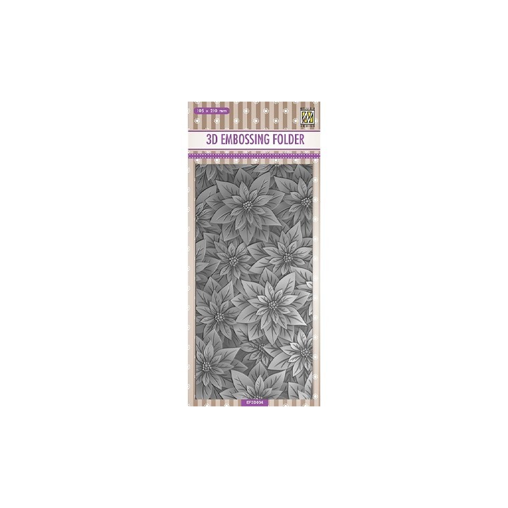 (EF3D034)Nellie's Choice Embossing folder Slimline size, Poinsettia