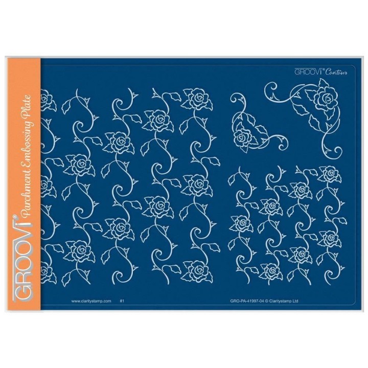 (GRO-PA-41997-04)Groovi Plate A5 LINDA WILLIAMS' GROOVI CONTOURS - ROSES PATTERN