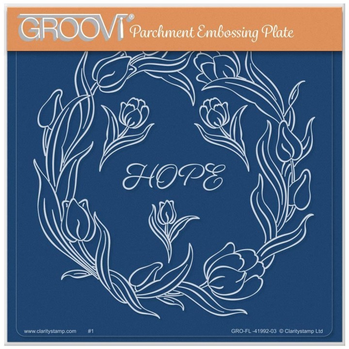 (GRO-FL-41992-03)Groovi Plate A5 LINDA WILLIAMS' GROOVI CONTOURS - TULIPS FLORAL FRAME