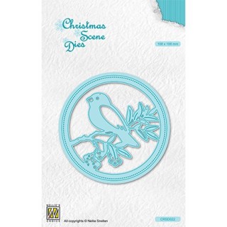 (CRSD022)Nellie's choice Christmas scene dies Round frame Bird on branch