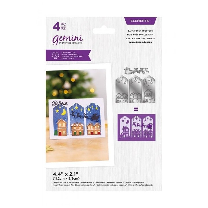 (GEM-MD-ELE-SANRO)Gemini Triptych Santa Over Rooftops Elements Dies