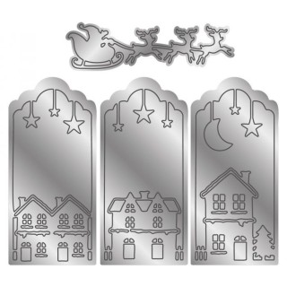 (GEM-MD-ELE-SANRO)Gemini Triptych Santa Over Rooftops Elements Dies