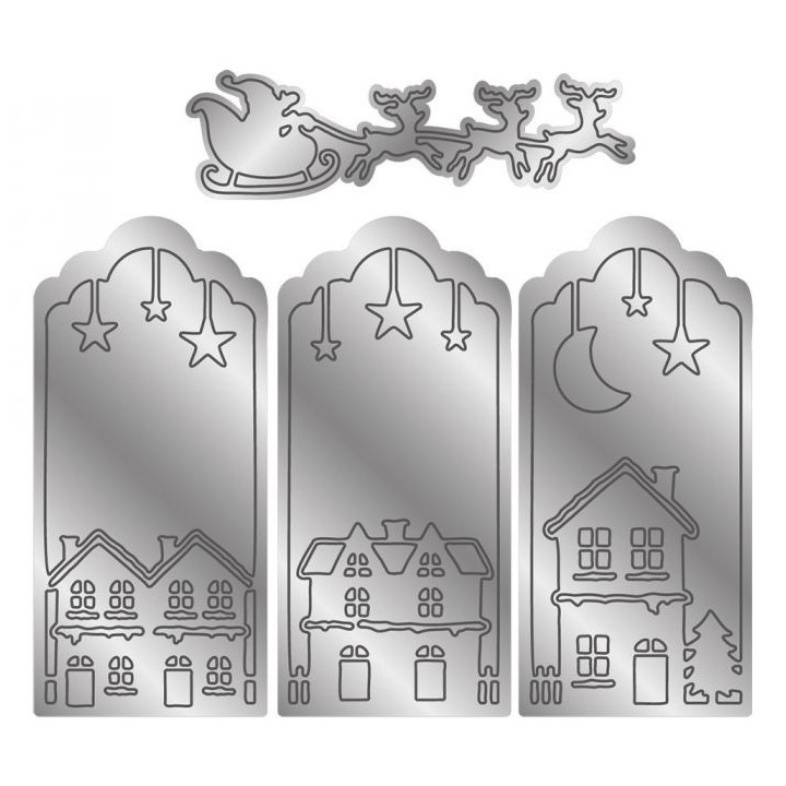(GEM-MD-ELE-SANRO)Gemini Triptych Santa Over Rooftops Elements Dies