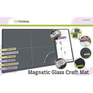 (860503/1800)CraftEmotions Glass Craft Mat (60,3 x 36,2cm) magnétique Tempered glass grid 40x32cm