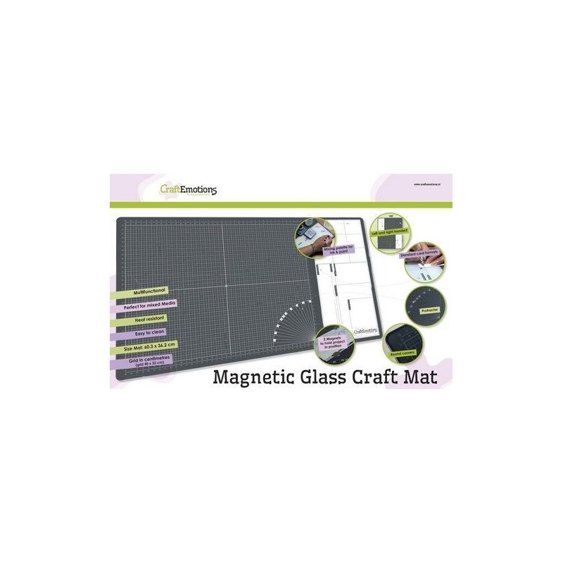 CraftEmotions Glass Craft Mat (60,3 x 36,2cm) magnetisch Tempered glass  grid 40x32cm