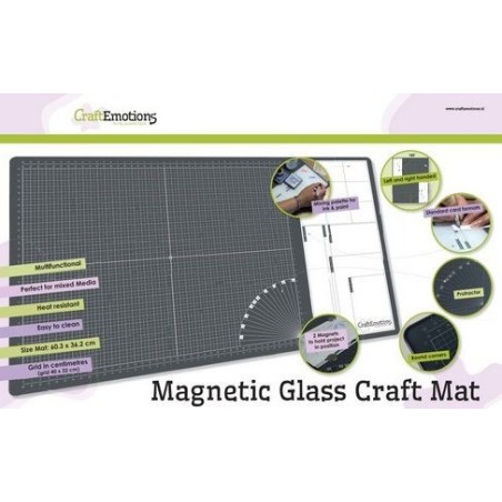(860503/1800)CraftEmotions Glass Craft Mat (60,3 x 36,2cm) magnétique Tempered glass grid 40x32cm
