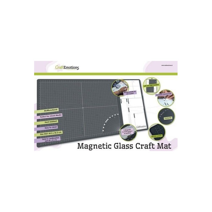 (860503/1800)CraftEmotions Glass Craft Mat (60,3 x 36,2cm) magnétique Tempered glass grid 40x32cm