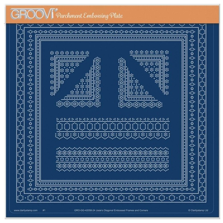 (GRO-GG-42058-24)Groovi Plate A4 JOSIE'S DIAGONAL EMBOSSED FRAMES & CORNERS A4 SQUARE