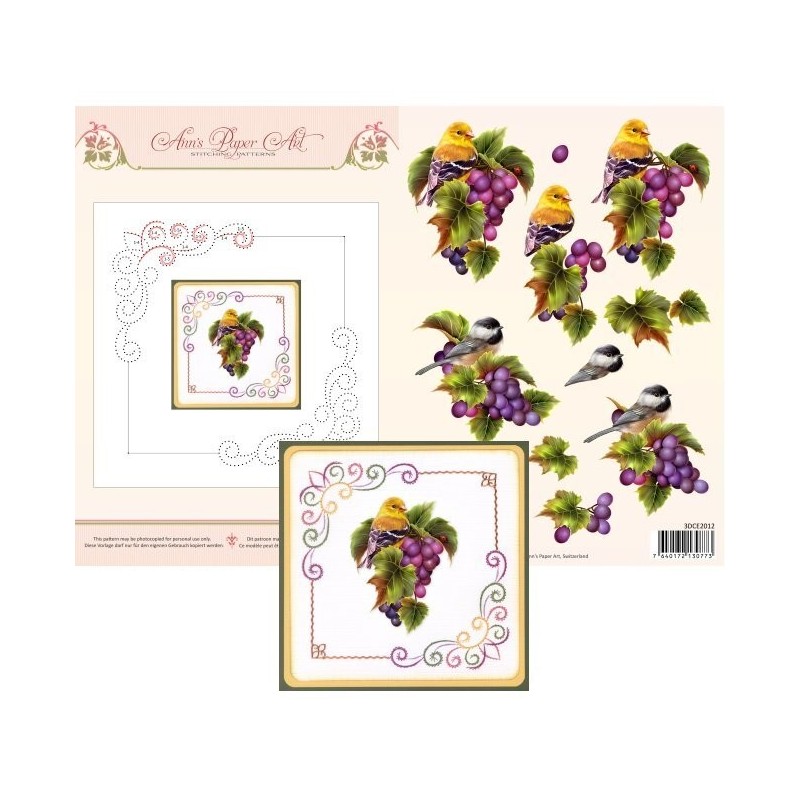 (3DCE2012)3D Card Embroidery Pattern Sheet 12 Grapevine