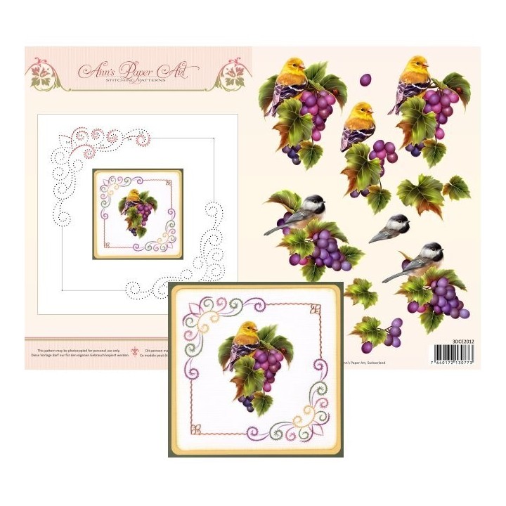 (3DCE2012)3D Card Embroidery Pattern Sheet 12 Grapevine