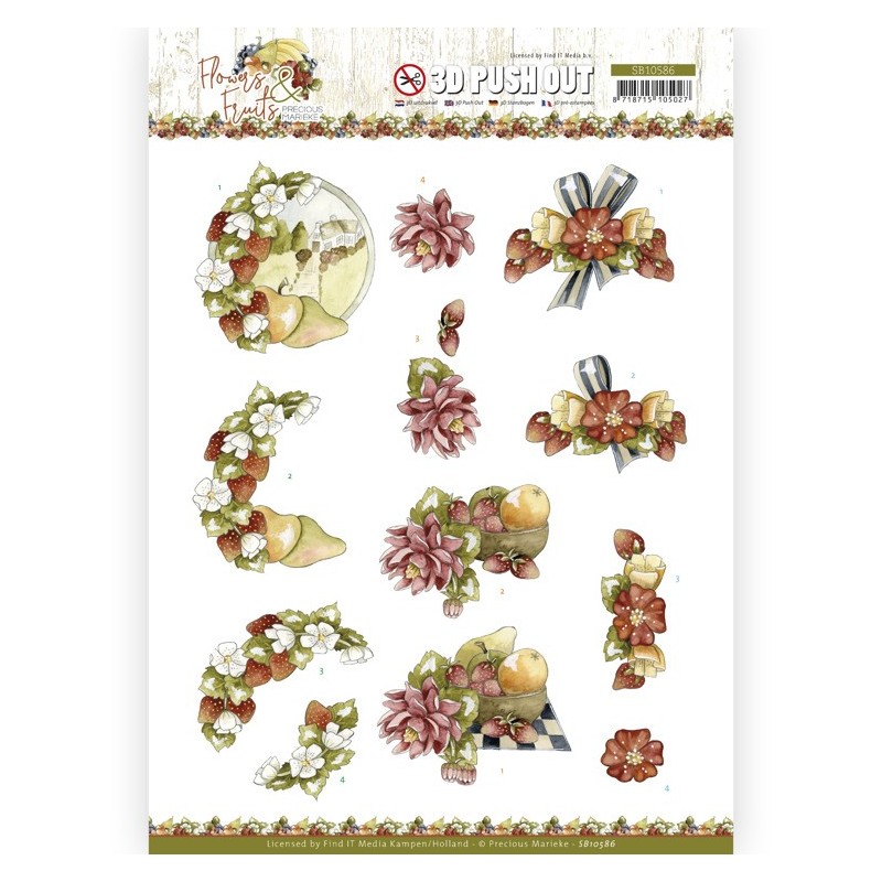 (SB10586)3D Push Out - Precious Marieke - Flowers and Fruits - Flowers and Strawberries